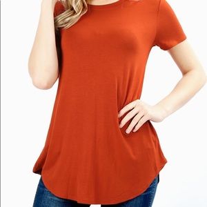 SHORT SLEEVE ROUND HEM AND NECK TOP- COPPER